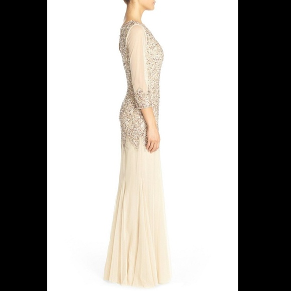 NWT JS Collections [ 4 ] Long Sleeve Embellished Tulle‎ Gown Champagne - Picture 5 of 12